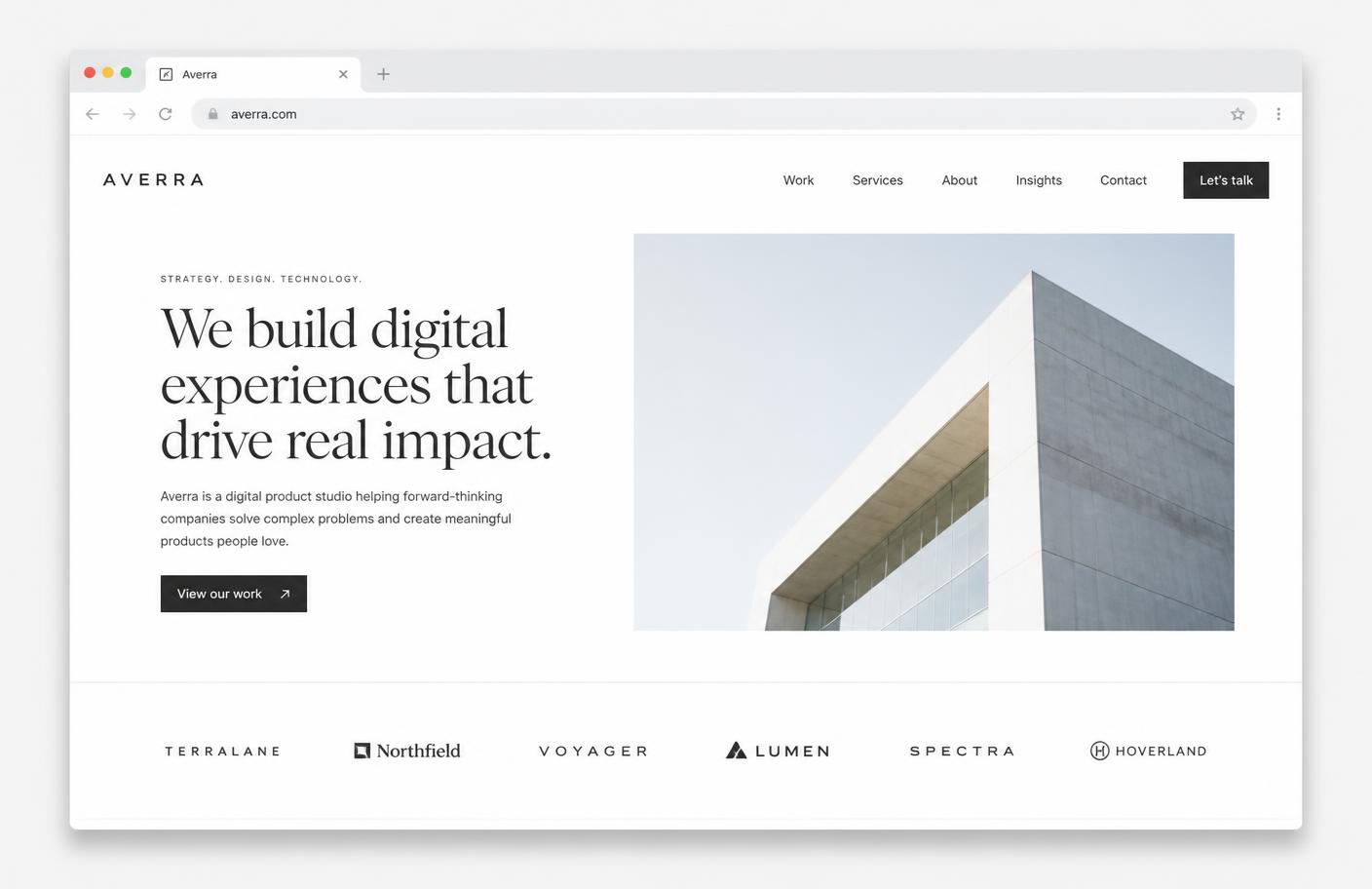Browser mockup of a minimal corporate website built by Evolix